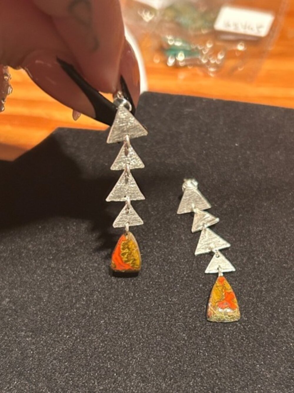Silver and Orange Geometric Earrings